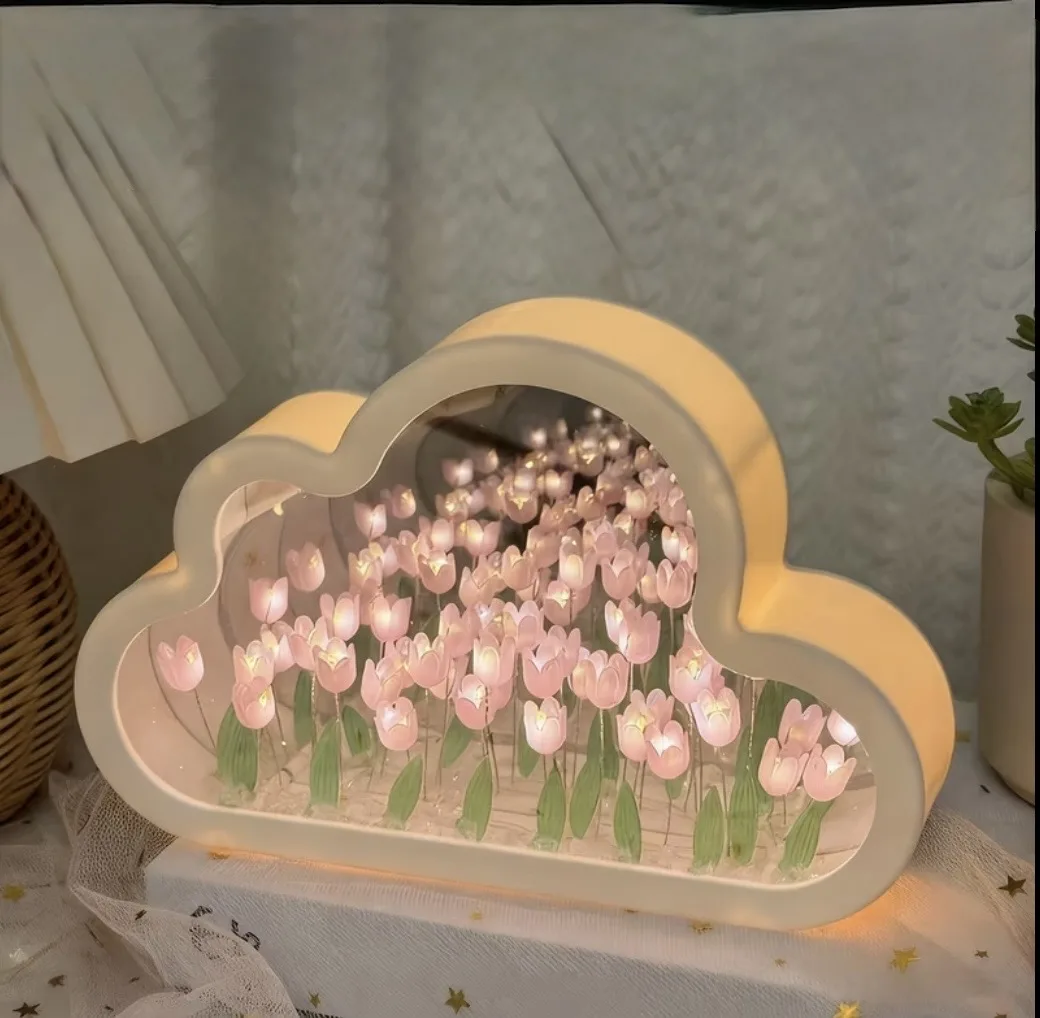 Купити Нічник у вигляді хмаринки«Рожеві тюльпани» 🌷